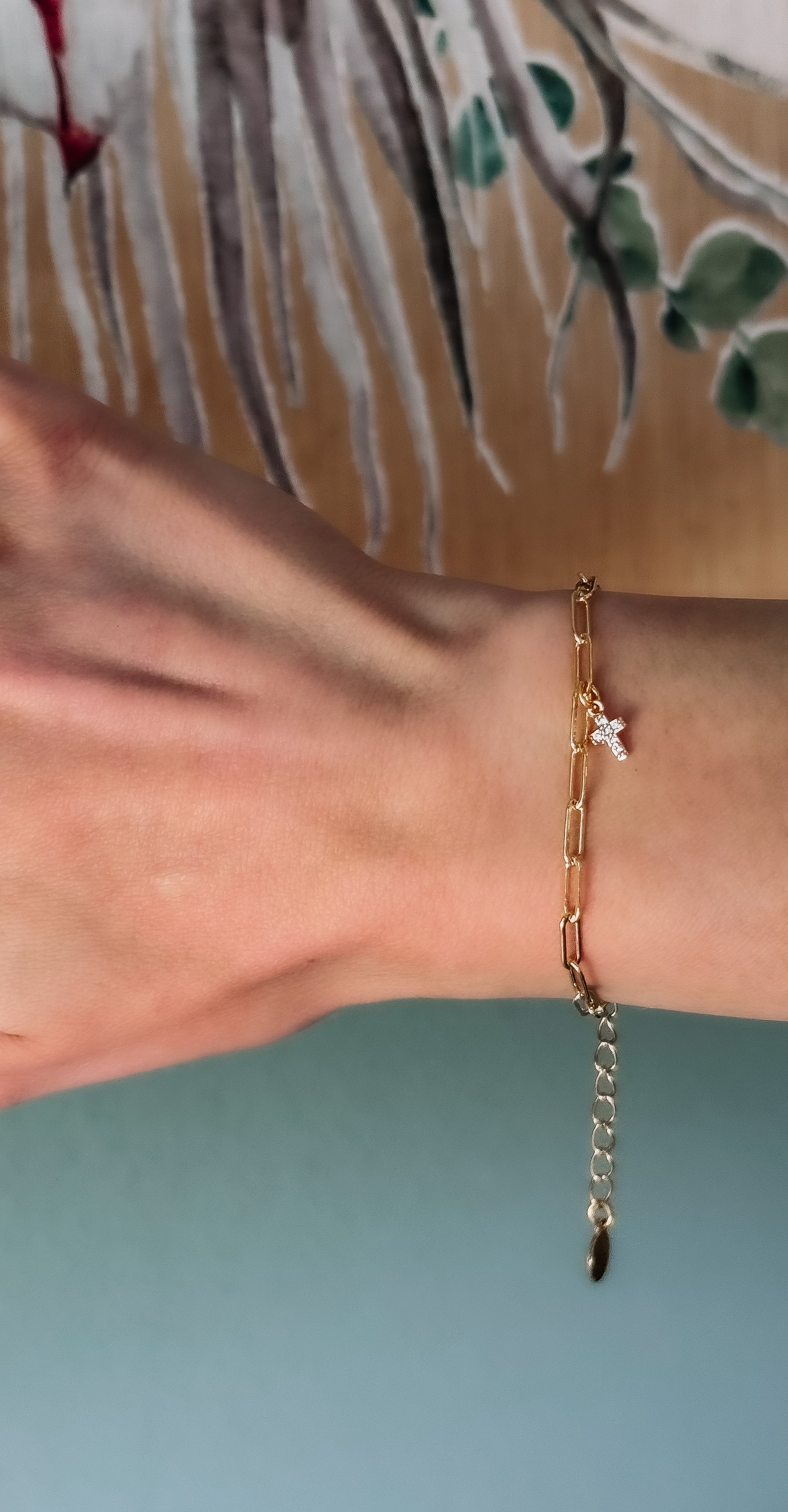 Dainty gold filled tiny cross bracelet