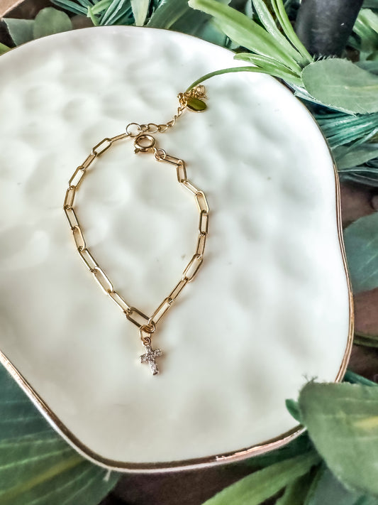 Dainty gold filled tiny cross bracelet