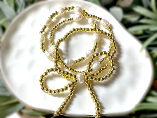 Pearl & Bow Gold Filled Stack