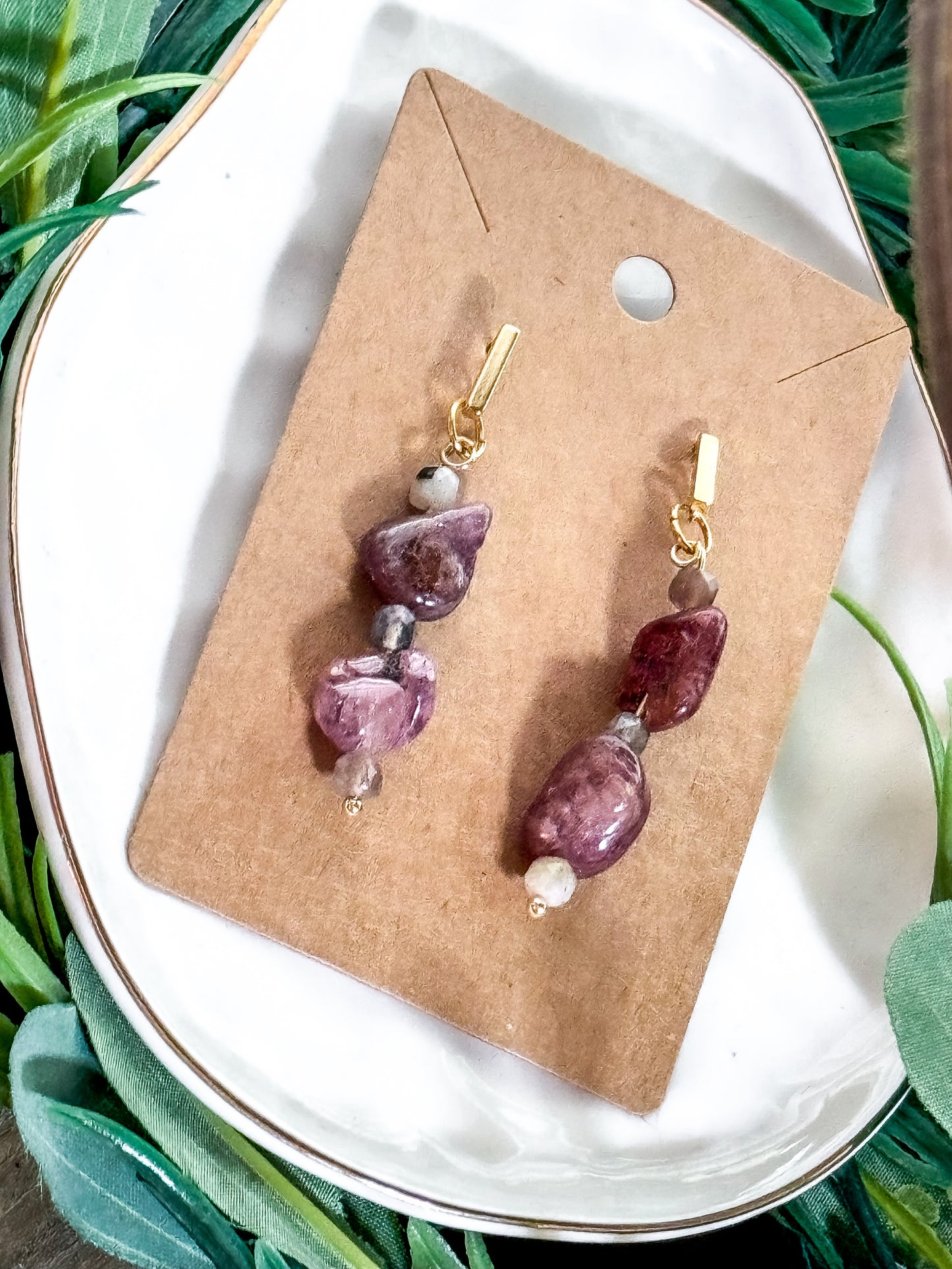 Strawberry quartz boho earrings