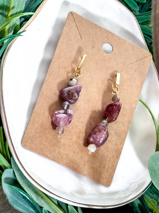 Strawberry quartz boho earrings