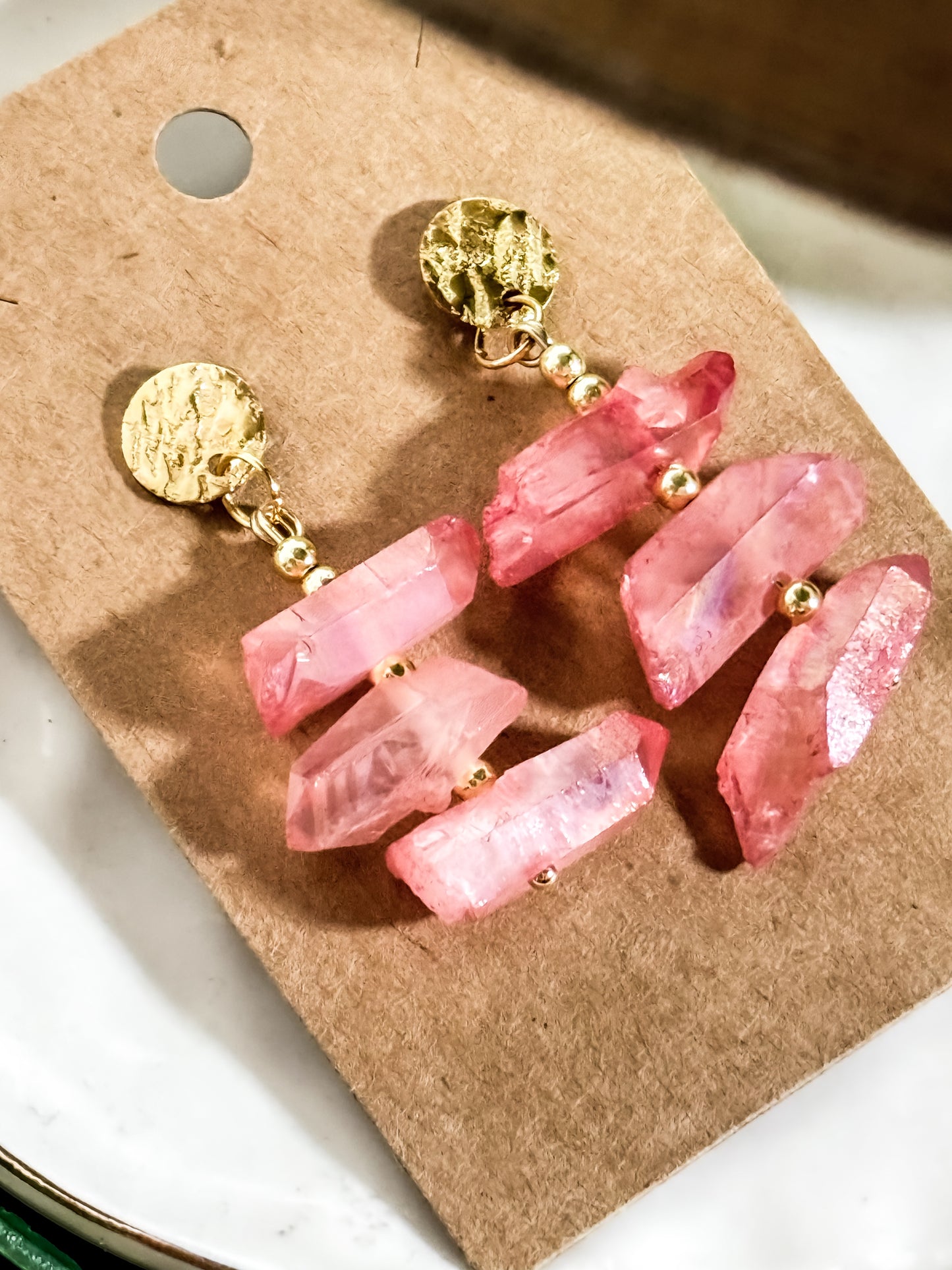 Coral crystal boho earrings