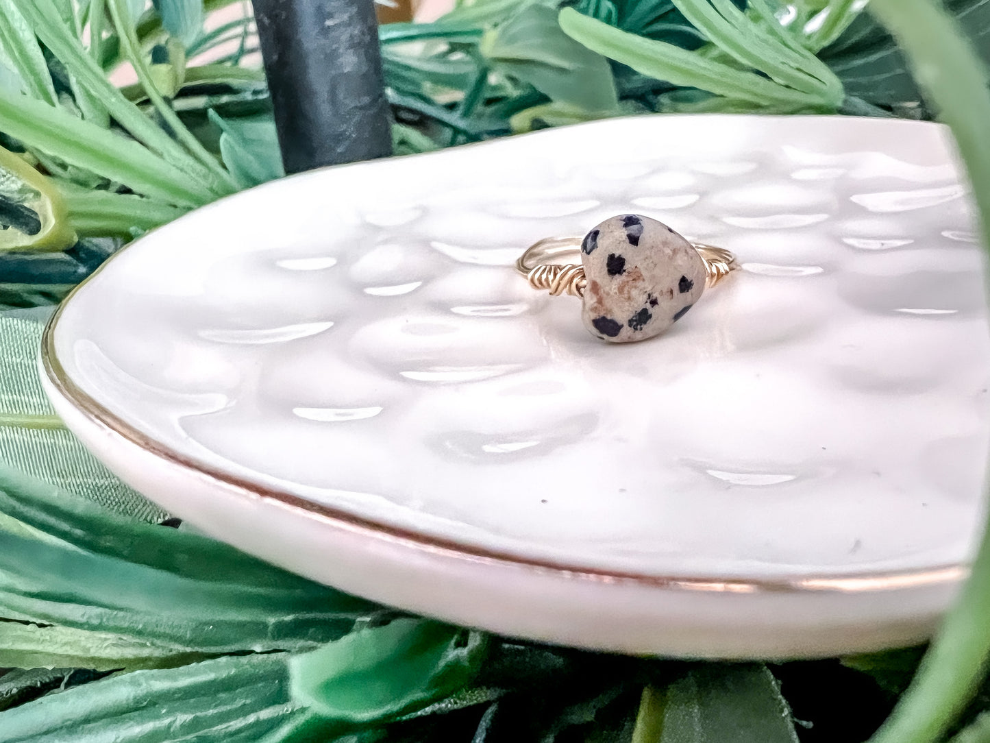 Heart Dalmatian Jasper Non Tarnish Gold Ring.