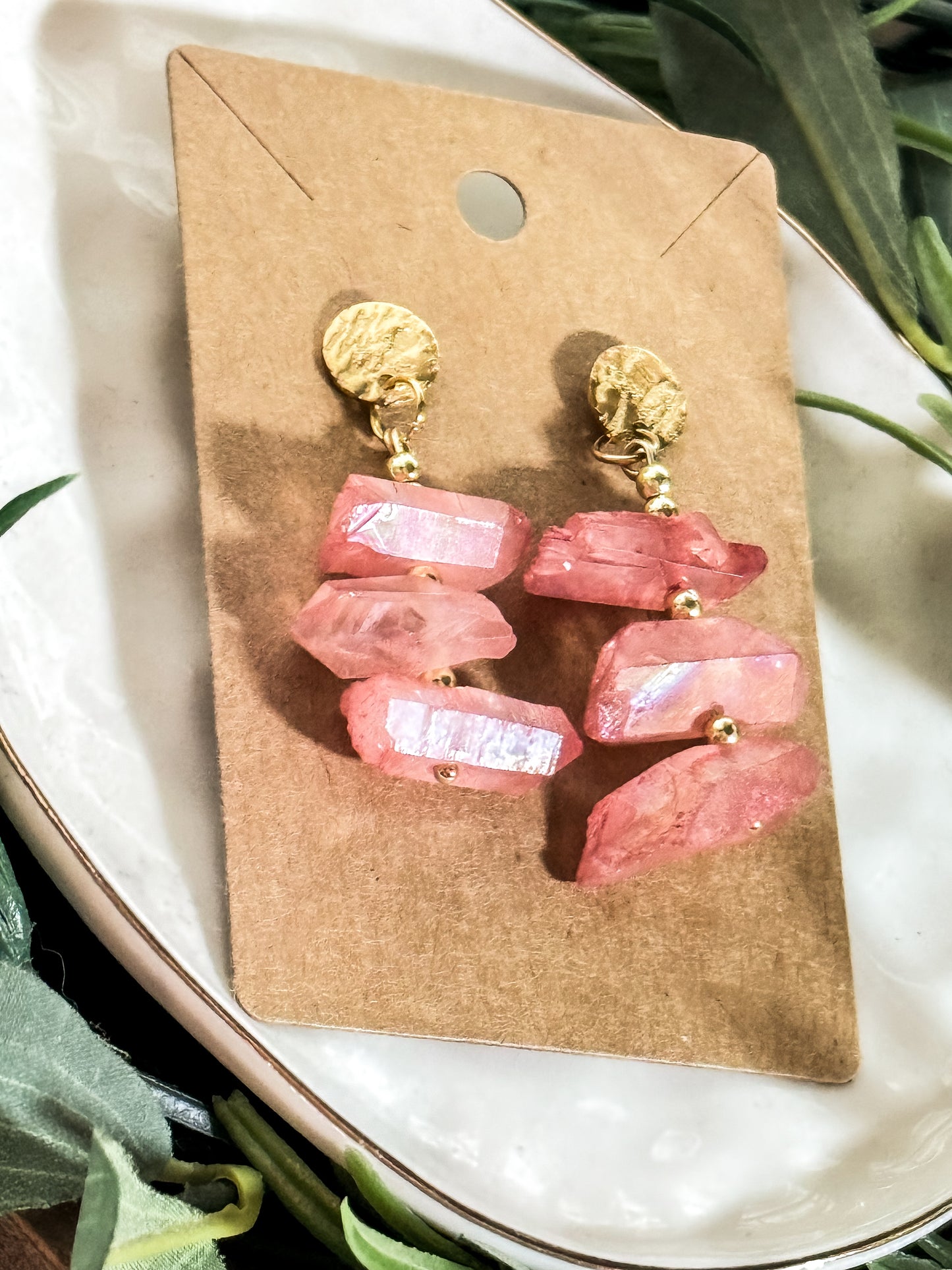 Coral crystal boho earrings