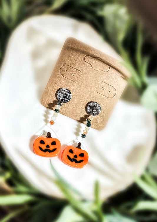 Floating Jack o lantern Earrings