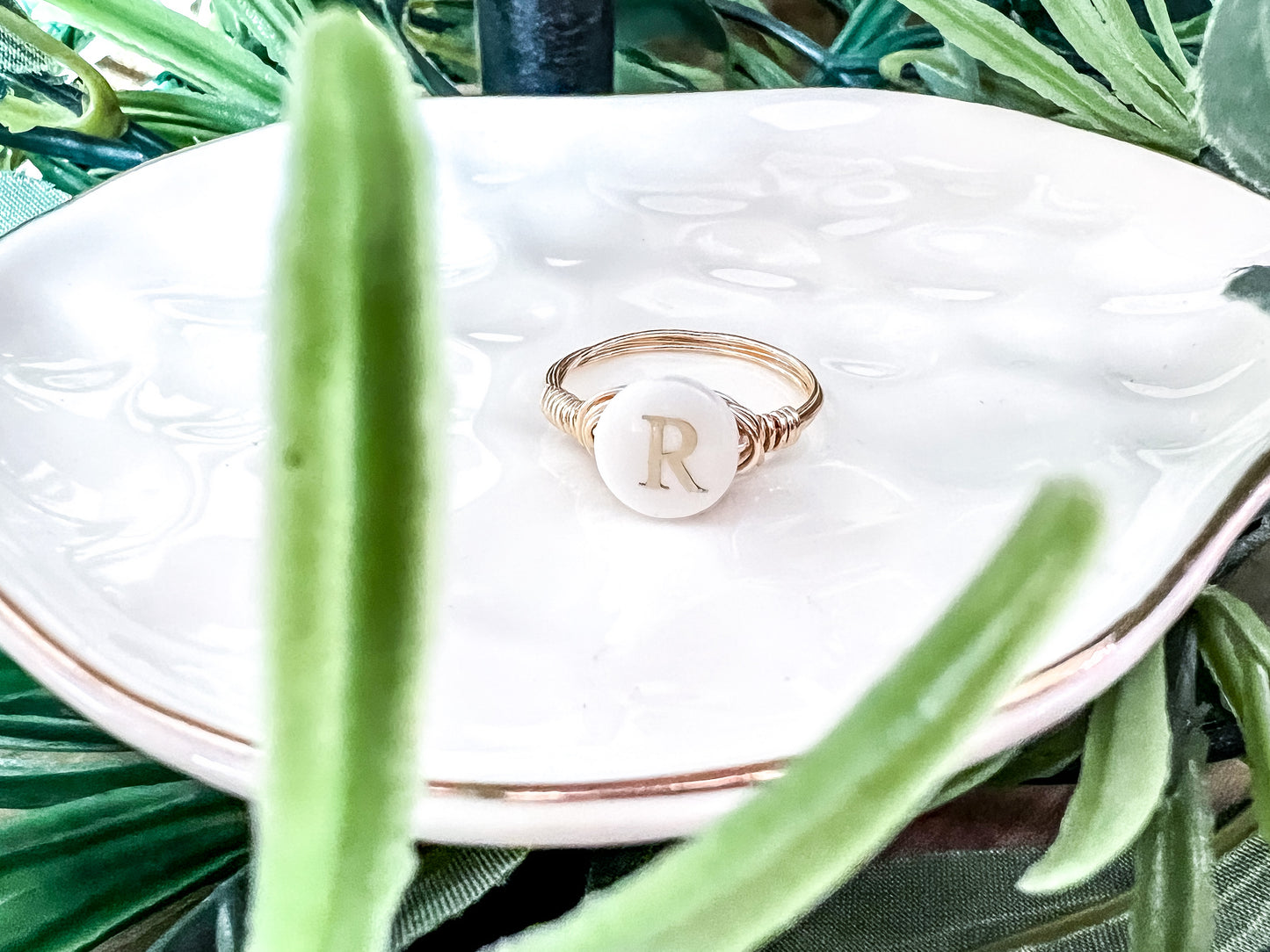 Natural Shell Gold Initial Rings