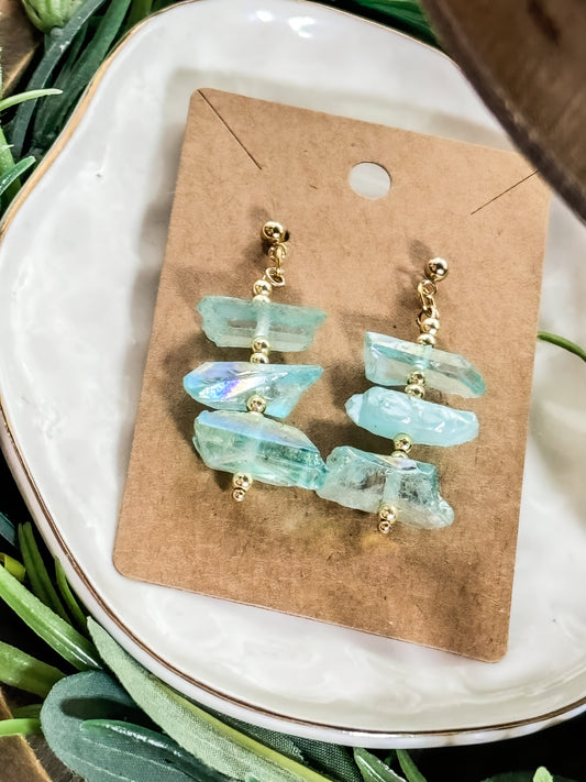 Aqua crystal boho earrings