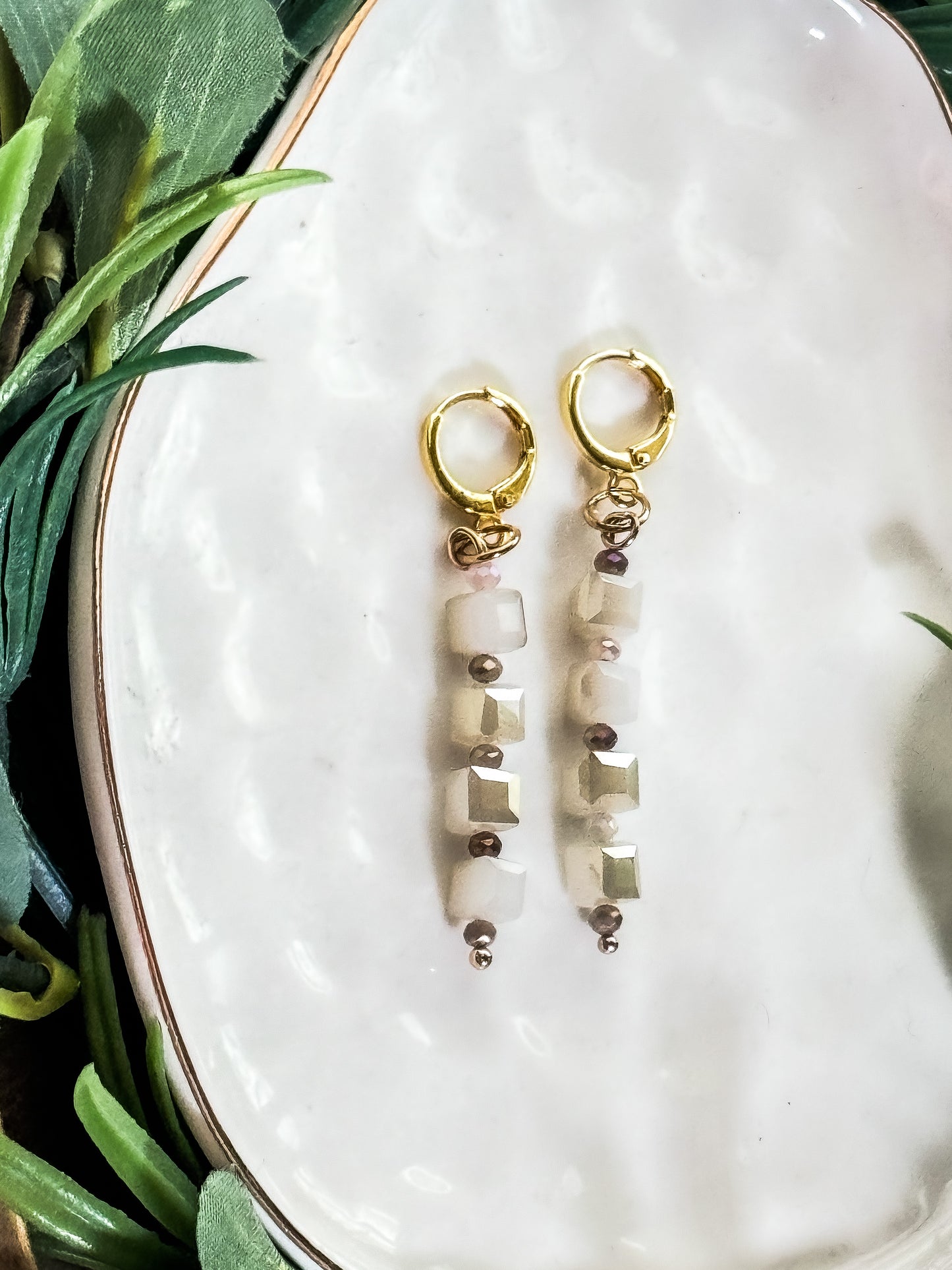 Neutral Crystal Cube Earrings