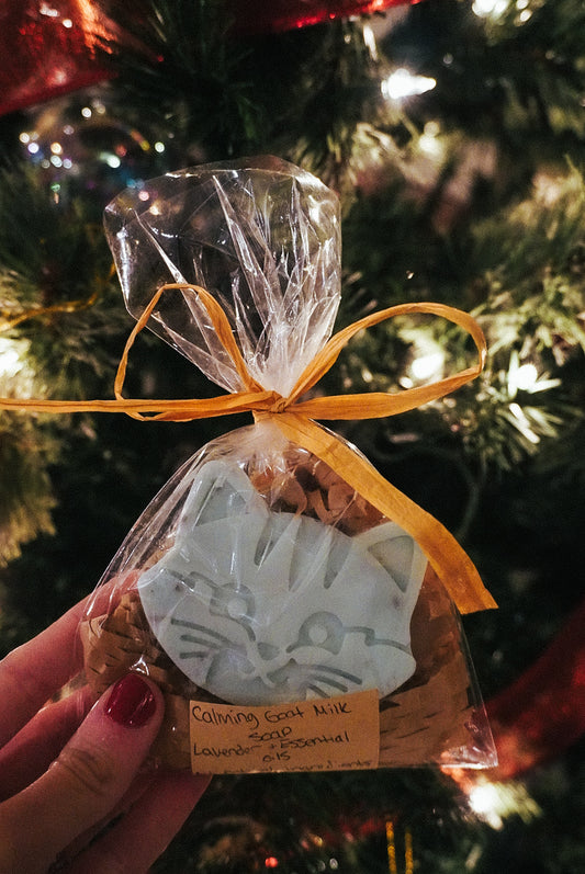 Light Blue Lavender Cat Shape Calming Goat Milk Soap