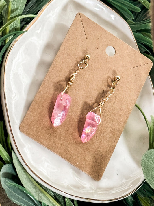 Pink crystal boho earrings