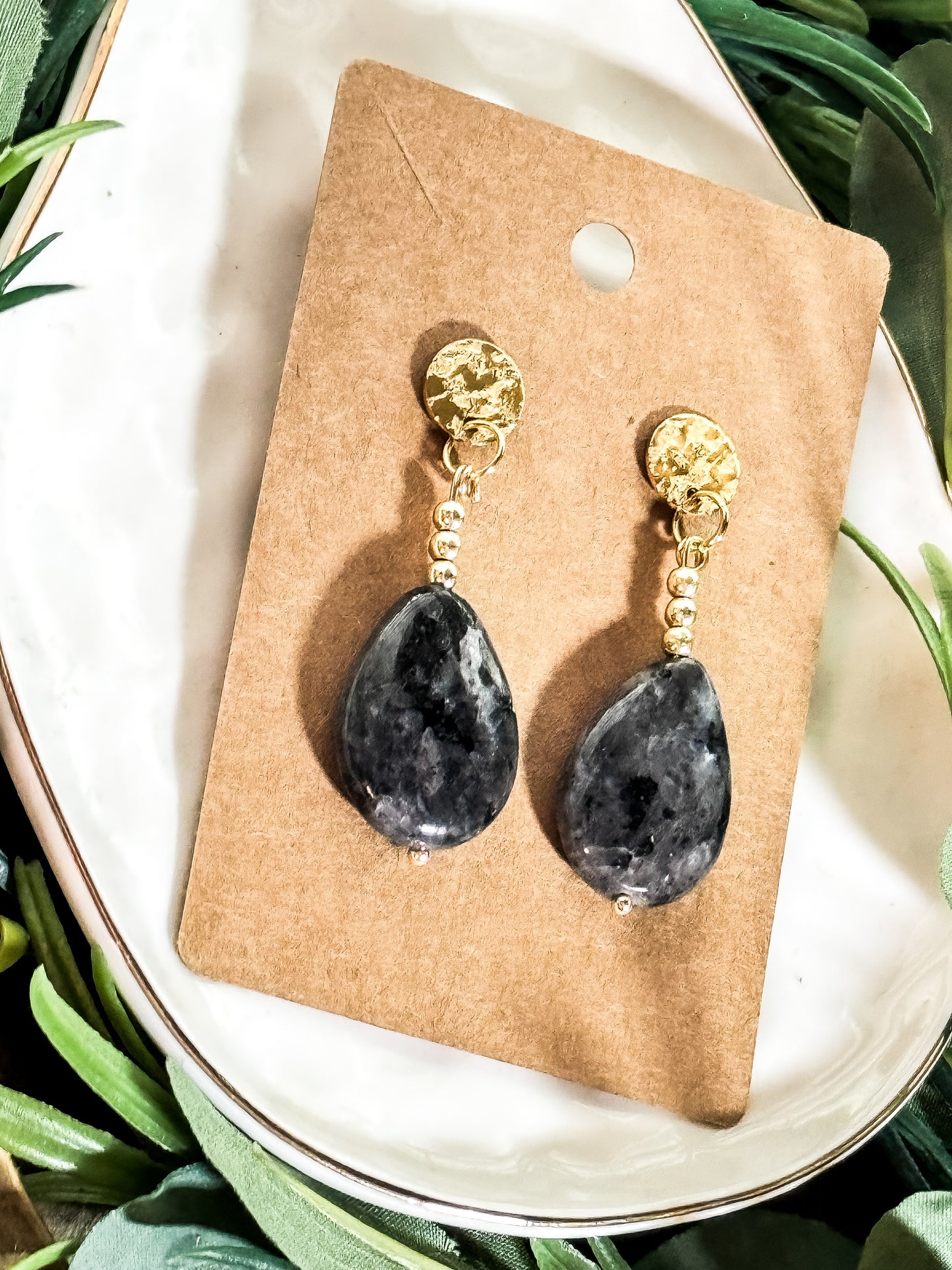 Natural labradorite teardrop earrings