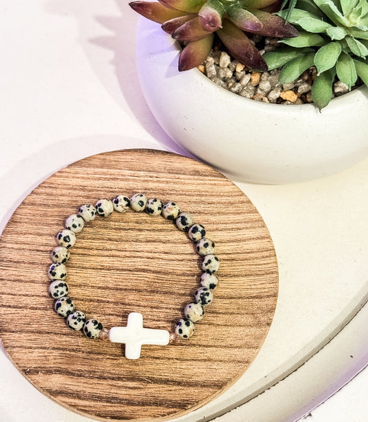 Dalmatian Jasper Cross Bracelet