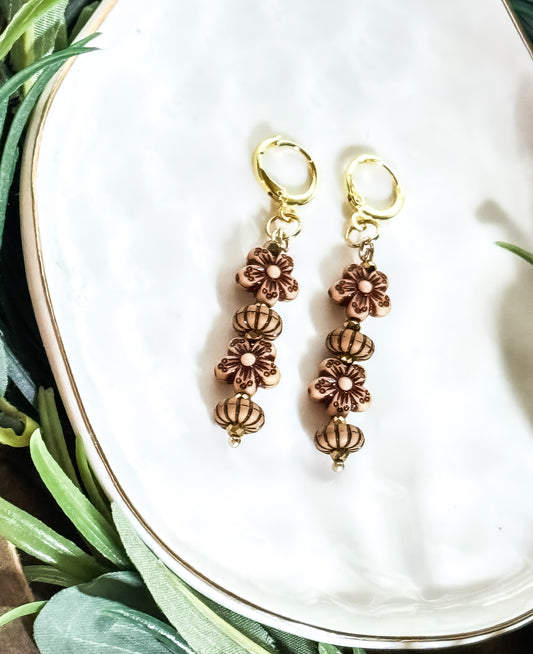 Wooden floral earrings