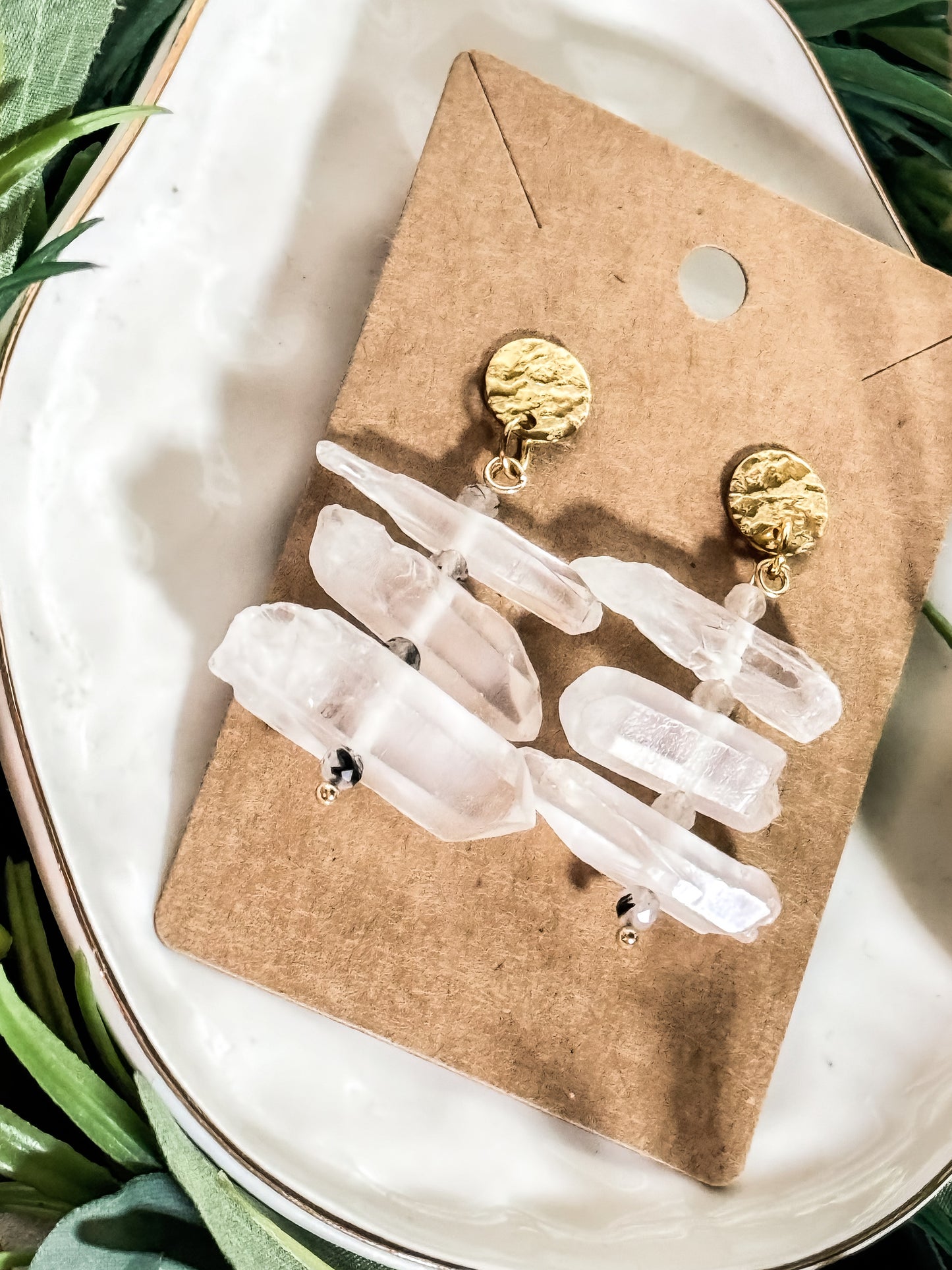 White crystal boho earrings