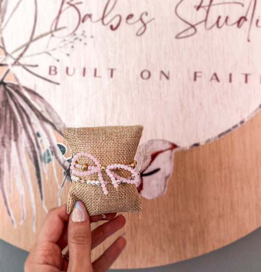 Soft Pink Bow and Pearl Gold set