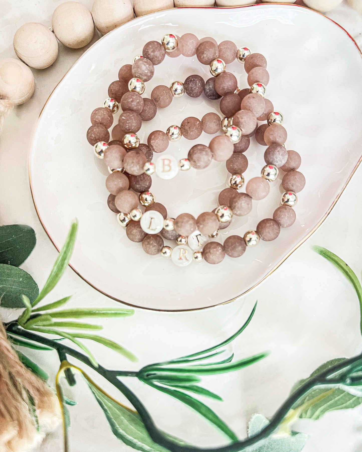 Light Mocha Initial bracelets