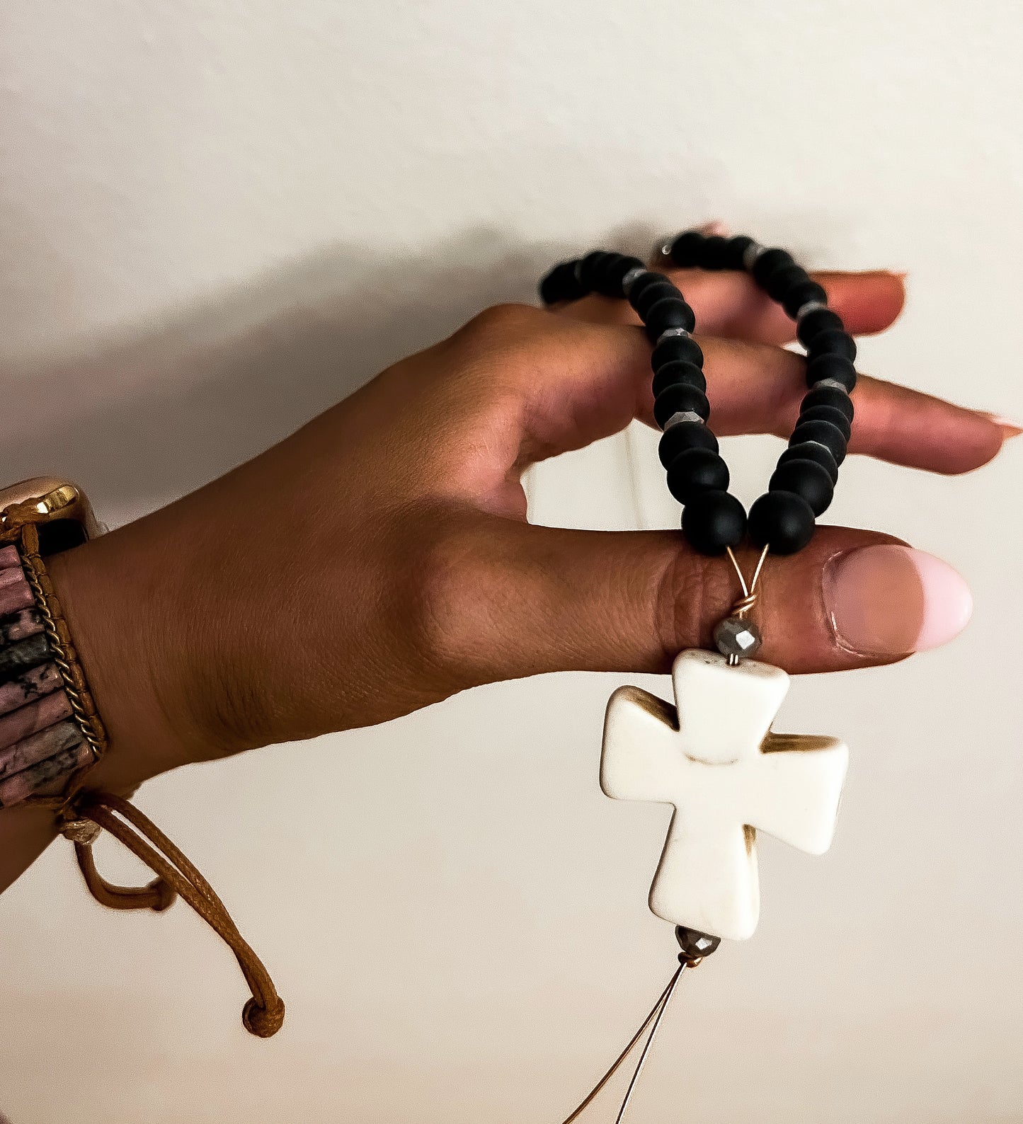 Matte Black Onyx Cross Car Charm