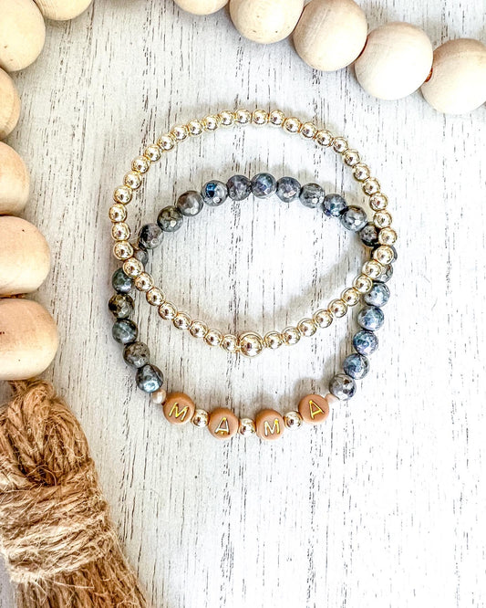 Customizable Neutral Name Bracelet Labradorite Stack of Two