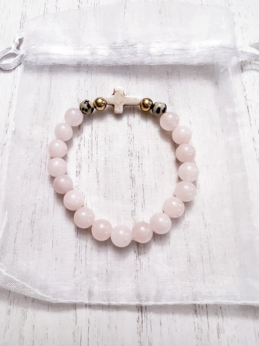 Rose Quartz Cross Bracelet